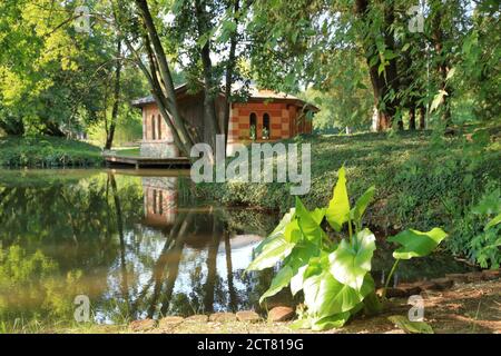 Park Teich und cavana Bootshaus, Villa Parco Bolasco, Historischer Park, Castelfranco Veneto Stockfoto