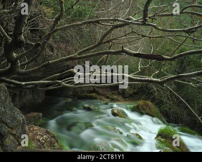 Fluss Cuervo verzauberte Landschaft der Quelle des Flusses, Cuenca, Spanien Stockfoto