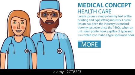 Ärzte Mann Bart und junge Frau. Ein medizinisches Konzept der Gestaltung eines Plakats für die Website eines Krankenhauses oder einer Klinik. Stock Vektor