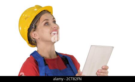 Bauingenieurin mit einem Tablet-Computer bei einer Konstruktion Stockfoto