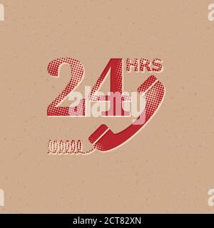 24-Stunden-Service-Symbol im Halbtonstil. Grunge Hintergrund Vektor Illustration. Stock Vektor