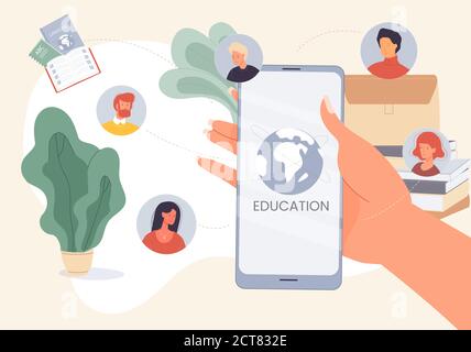 Bildung Sprache lernen online auf dem Handy Stock Vektor