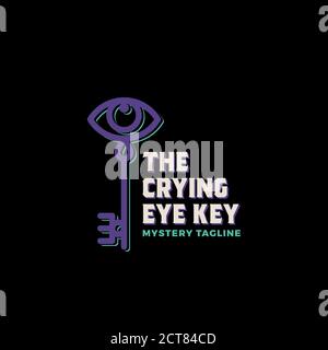 Der Schlüssel Des Weinenden Auges. Abstraktes Vektorzeichen, Symbol oder Logo-Vorlage. Schlüssel mit Auge und Träne Silhouette mit Retro Typografie. Vintage-Vektor Real Stock Vektor