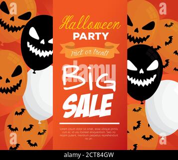 halloween großer Verkauf mit gruseligen Luftballons Helium Dekoration Stock Vektor