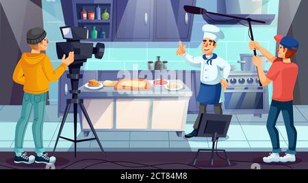 Kulinarische tv-Show Programm Aufnahme Rundfunk Stock Vektor