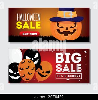 Set Banner von halloween Verkauf mit Dekoration Stock Vektor