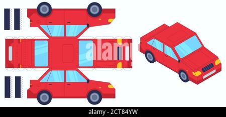 Auto Papier geschnitten Spielzeug. Erstellen Sie Spielzeug selbst, schneiden und kleben Papier Auto, Kinder Handwerk Spiel. Lustige Bildung Rätsel, Kinder Unterhaltung Vektor-Set. Modellierung Stock Vektor
