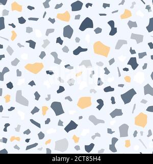 Terrazzo Nahtloses Vektor-Muster in Blau und Gelb Farben. Klassische italienische Bodenstruktur im venezianischen Stil. Composite Stone Fliesen aus Marmor Stock Vektor