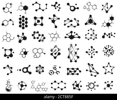 Symbole für verbundene Moleküle. Logo der molekularen Struktur. Verbindung Wissenschaft Molekül, Chemie Atom, chemische abstrakte molekulare Struktur Illustration Stock Vektor