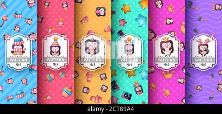 Niedlicher Pinguin - Set nahtlose Muster Stock Vektor