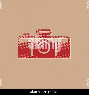 Symbol für Panoramakamera im Halbtonstil. Grunge Hintergrund Vektor Illustration. Stock Vektor