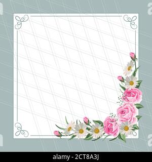 Schöner Vintage-Rahmen mit Blumen auf gestreiftem Hintergrund Stock Vektor