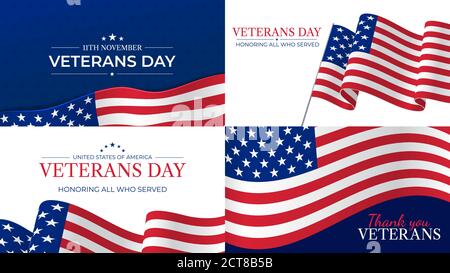 Veterans Day. Happy Veterans Tag Feier november 11 zu Ehren Helden, die serviert. USA Flagge und Schriftzug patriotischen Urlaub Vektor Poster. USA Vete Stock Vektor