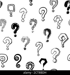 Fragezeichen nahtloses Muster. Handgezeichnete monochrome Fragezeichen Ornament, fragende Symbole Umhüllung oder Tapete Vektor-Textur. Muster mar Stock Vektor