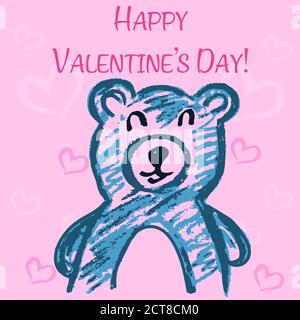 Nette Illustration, Postkarte. Grußkarte mit Herzen und niedlichen Tieren. Alles Liebe zum Valentinstag. Liebe Bär Stock Vektor