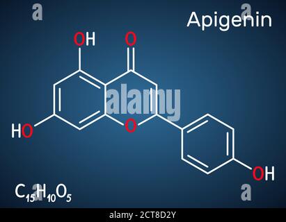 Apigenin, C15H10O5, Flavon, Aglycon-Molekül. Es ist pflanzlich abgeleitetes Flavonoid, zeigt antiproliferative, entzündungshemmende, antimetastatische Aktivität Stock Vektor