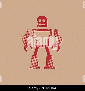 Spielzeug Roboter Symbol in Halbton-Stil. Grunge Hintergrund Vektor Illustration. Stock Vektor