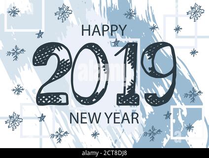 Frohes neues Jahr. Abstrakter Hintergrund 2019. Farbenfrohe Elemente. Cover, Flyer, Banner, Web, Print. Acrylfarben, Pinsel Stock Vektor