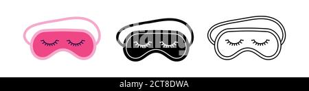 Schlaf Schönheitsmasken mit Wimpern Icon Set. Stock Vektor