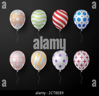 Set von realistisch verzierten dekorativen Vektor bunte Ballons auf schwarzem Hintergrund isoliert. Vector Kollektion Stock Vektor