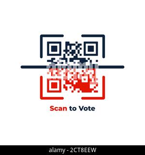 Abstimmung online Konzept. QR-Code . Scannen, um das Banner zu wählen. Scanvorgang. Flache Vektorgrafik Stock Vektor