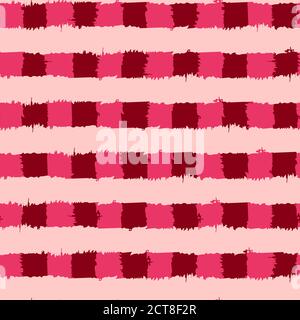 Nahtloses Streifenmuster. Abstrakte Streifen. Handzeichnung, Pinsel, Blots. Moderne Texturen. Ursprünglicher Hintergrund. Karierte Hintergrund Quadrate Crimson Stock Vektor