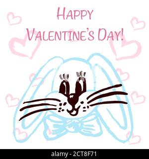 Nette Illustration, Postkarte. Grußkarte mit Herzen und niedlichen Tieren. Alles Liebe zum Valentinstag. Liebe Hasen Stock Vektor