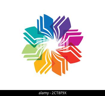 Eine Vektordarstellung des mehrfarbigen Buchkreises im Harmony-Logo Stock Vektor