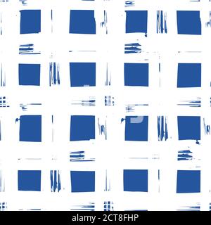 Nahtloses Streifenmuster. Abstrakte Streifen. Handzeichnung, Pinsel, Blots. Moderne Texturen. Ursprünglicher Hintergrund. Karierter Hintergrund, Quadrate Blau und Stock Vektor