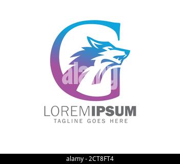 Eine Vektordarstellung des Anfangsbuchstabens G mit Wolf-Symbol Innen Stock Vektor