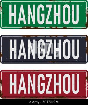 Hangzhou Straßenschild isoliert auf weißem Hintergrund. Stock Vektor