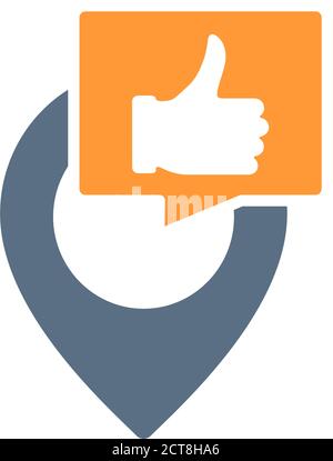 Positionsnadel mit dem farbigen Symbol „Daumen hoch“. Lieblingsplatz, Qualitätskontrolle, Bewertsymbol Stock Vektor