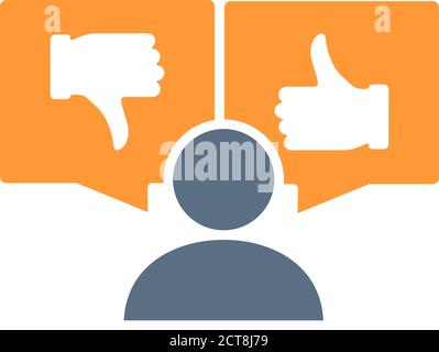 Menschen mit wie und Abneigung in Sprechblasen farbige Symbol. Daumen nach oben und Daumen nach unten, Social Network Feedback-Symbol Stock Vektor