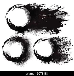 Set aus runden Rahmen mit grungigen Abrieb und Aquarellsprays. Tintenflecken. Vektor-Element für Einladungen, Banner und Ihr Design Stock Vektor