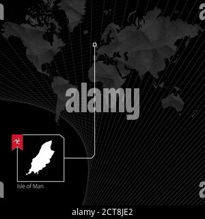 Isle of man auf der schwarzen Weltkarte. Karte und Flagge von Isle of man. Stock Vektor