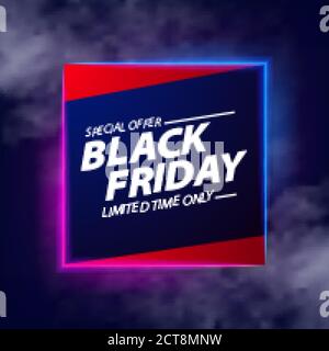 Black friday Sale Rabatt Angebot Banner mit Box Rechteck Neon Glow Farbe für moderne futuristische Stock Vektor
