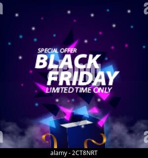 Black friday Sale Angebot Rabatt Poster Banner Vorlage mit Glow Neon modern futuristisch Stock Vektor