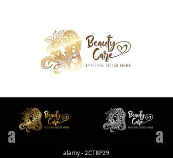 Ein Vektor Illustration Logo von Beauty Care Logo Anmelden Farbe Gold und Weiß Stock Vektor