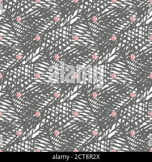 Vektor Webeffekt nahtlose Interlace Muster Hintergrund. Gewebte braune Quaste Gitter dichte Textur Hintergrund mit roten Punkten. Grober hessischer Sack Stock Vektor
