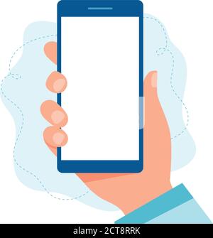 Hand hält ein Telefon. Vektorgrafik im flachen Stil Stock Vektor