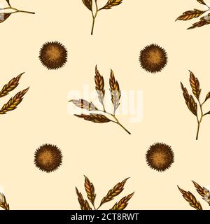 Nahtloses Muster mit handgezeichneten farbigen Kastanien Stock Illustration Stock Vektor