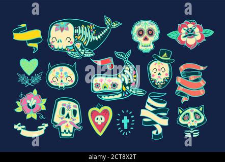 Sammlung des Tages der Toten, Dia de los muertos in Mexiko. Stock Vektor