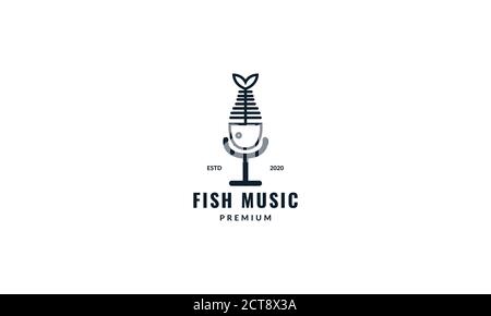 Fisch mit Musik Linie Logo Symbol Vektor Illustration Stock Vektor