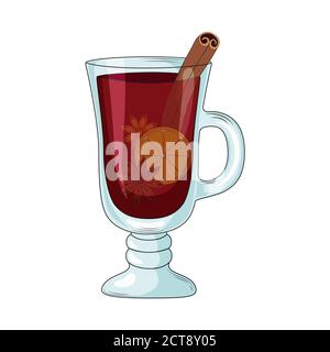 Glühwein mit Zimtstange, Zitrone und Sternanis Stock Vektor-Illustration. Stock Vektor