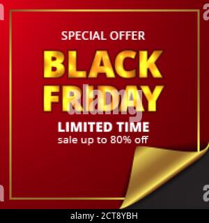 Black friday Sale Angebot Rabatt Banner Vorlage mit roten und goldenes Papier Warp Geschenk präsent Stock Vektor