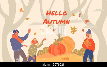 Familie Wahl Kürbisse für Thanksgiving Tag oder Herbstferien, flache Vektor. Stock Vektor