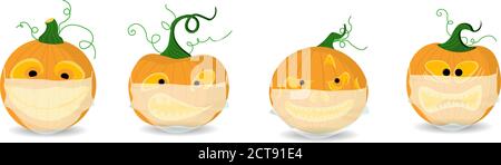 Halloween Kürbis isoliert auf weißem Hintergrund. Horizontales Banner mit einem Kürbis, der eine medizinische Maske trägt. Frohe Halloween Stock Vektor
