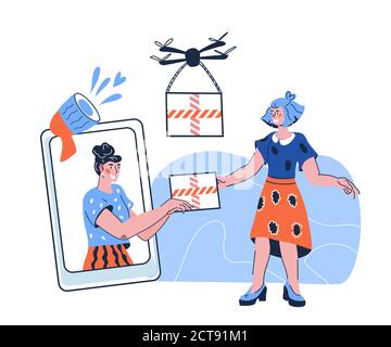 Schnelle kommerzielle Lieferung mit Drohne oder Kopter Konzept. Stock Vektor