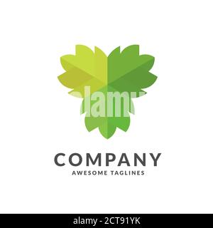 Einfaches, stilvolles grünes Blattlogo, Illustrationen stilisierter Pflanzen, um Logos zu entwerfen Stock Vektor