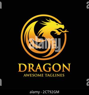 Kreative goldene Drachen Kreis Logo Design Vektor Illustration Stock Vektor